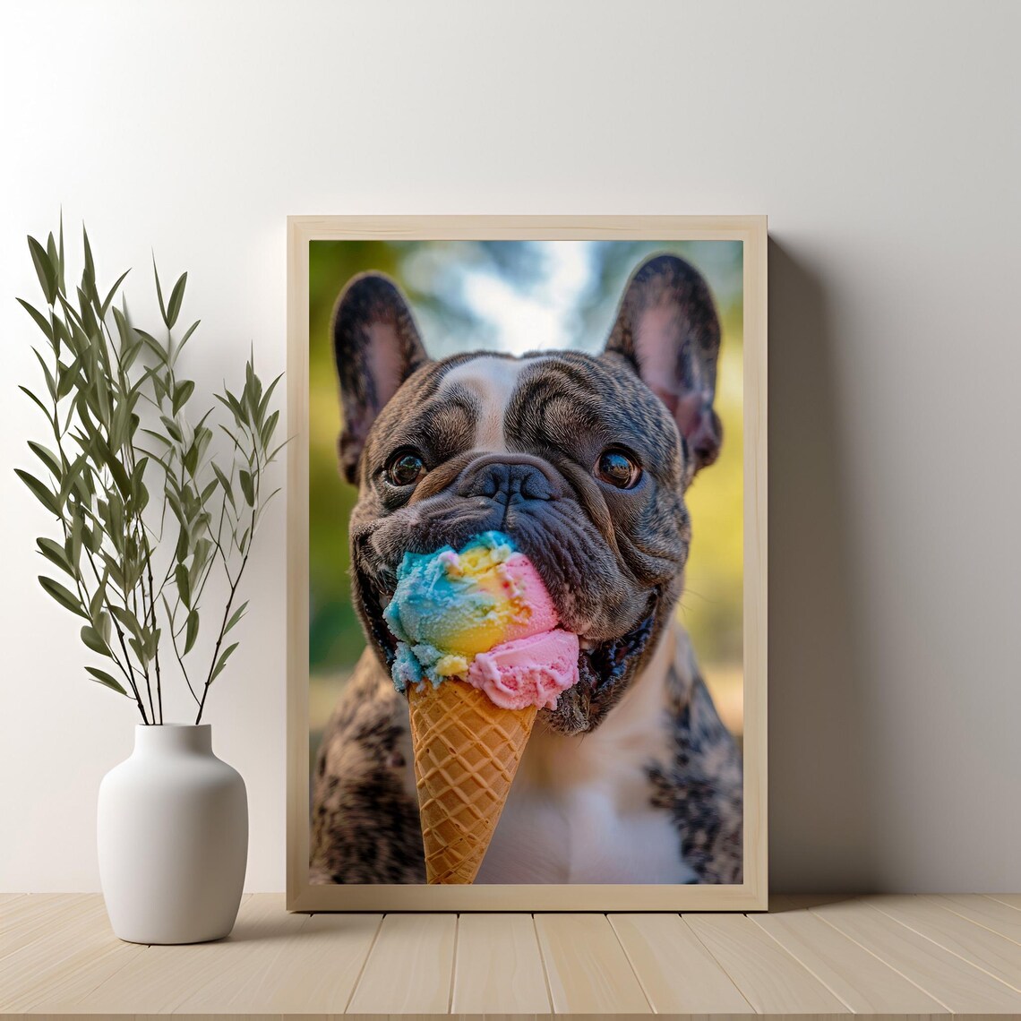 French Bulldog Eating Ice Cream Cone, Funny Dog Lover Poster - Image 4
