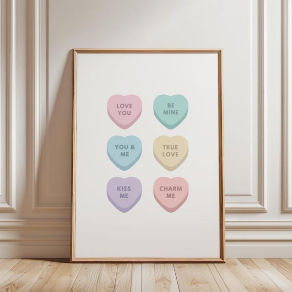 Valentines Day Wall Art Sweet Candy Vintage Print Cute Pink Girly Wall Art Valentines Day Print Retro Cute Wall Print Love Art