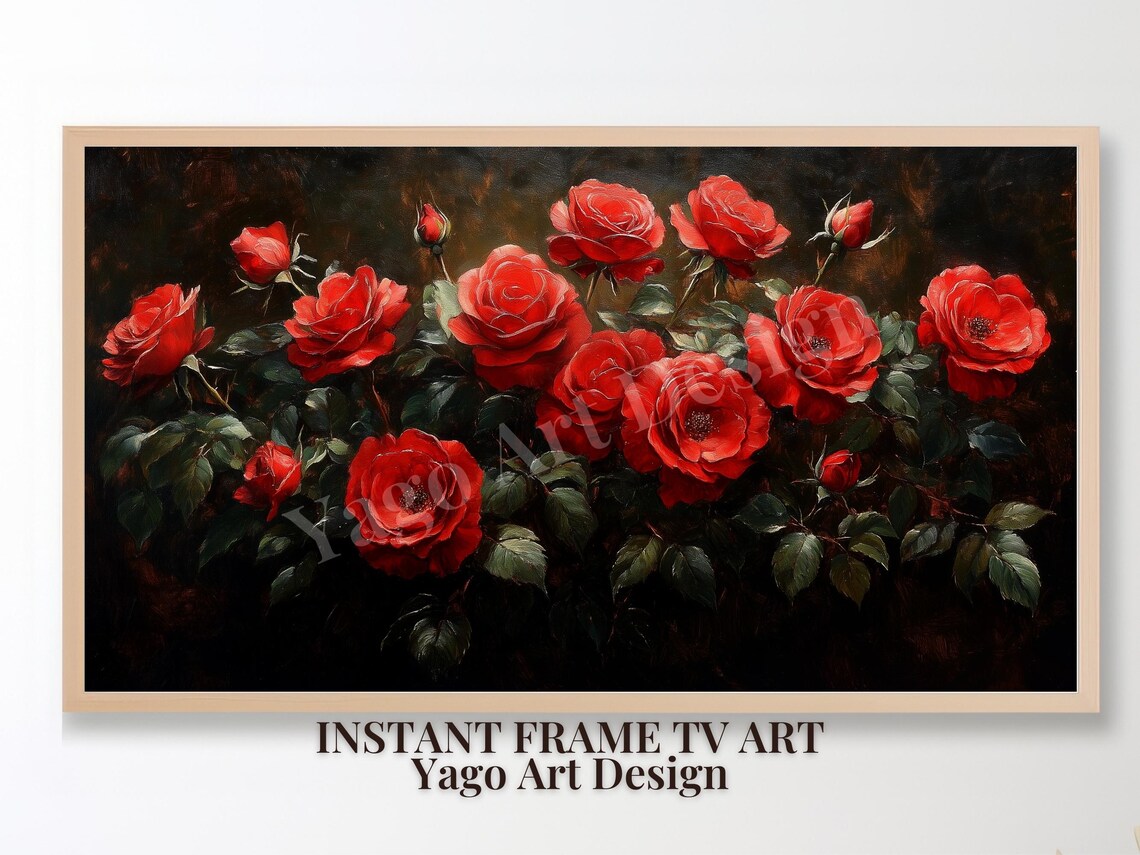Romantic Red Roses Bouquet Vintage Dark Floral Painting Poster