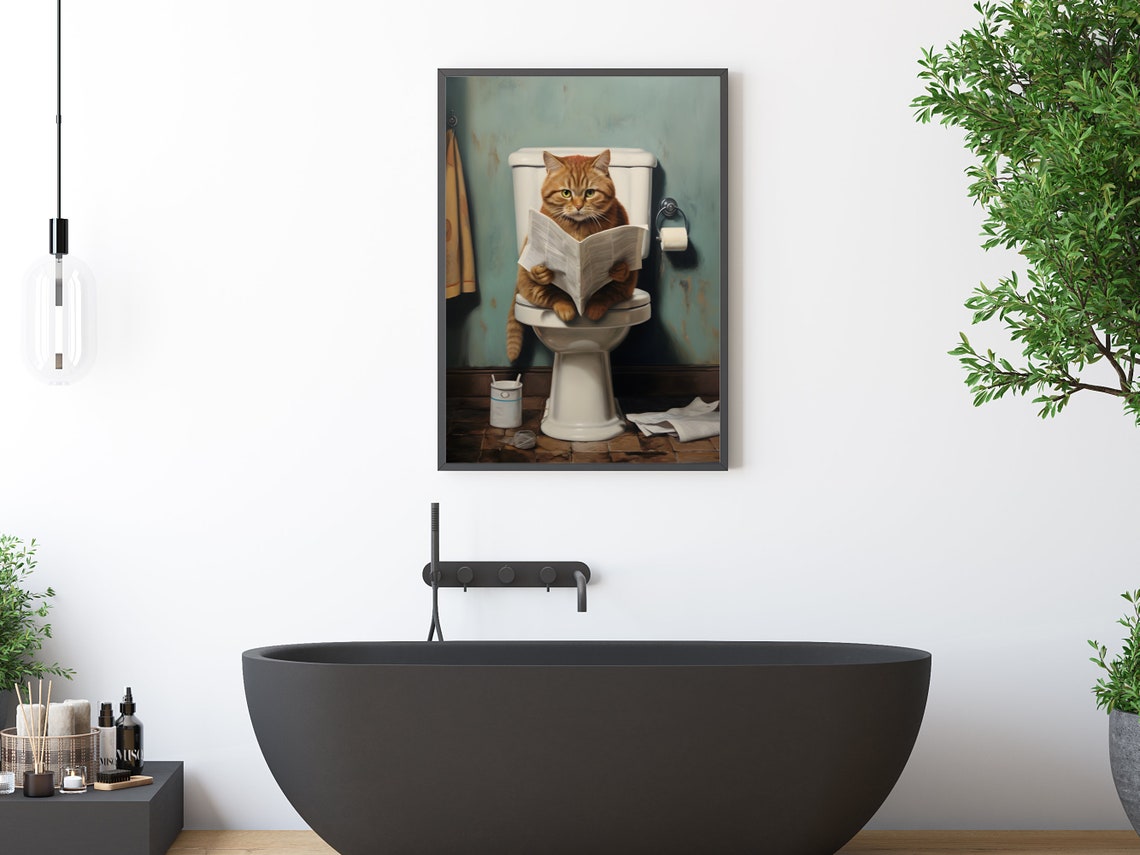 Cat On Toilet Funny Bathroom Art Print - Image 3