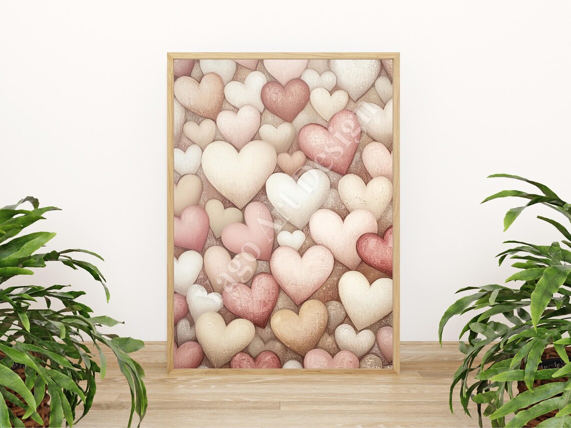 Neutral Pink Red White Hearts Poster Valentine Love Decor Art - Image 4