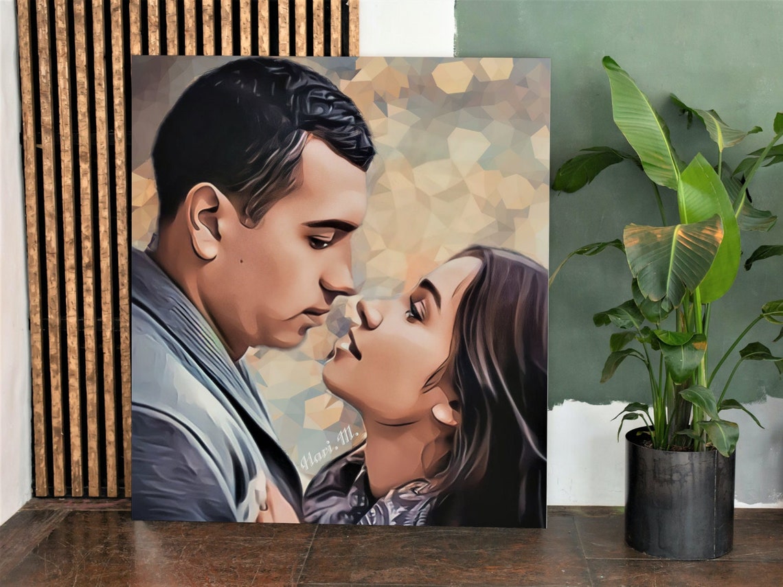 Romantic Digital Painting Couple Portrait Mosaic Background Poster - Image 2