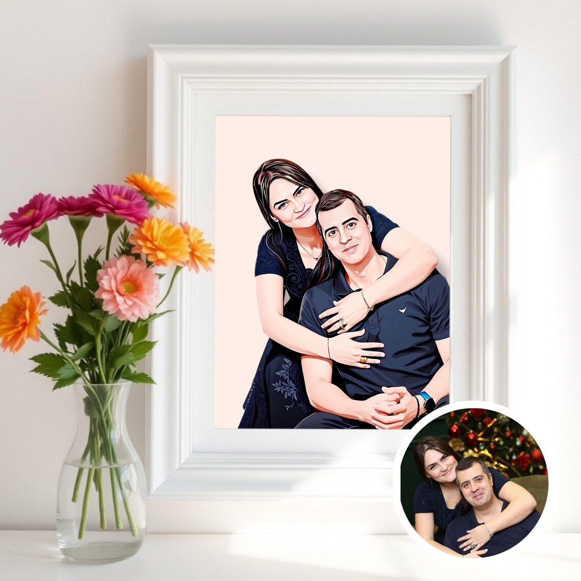Playful Cartoon Couple Embrace Hug Custom Portrait From Photo Poster - Image 4