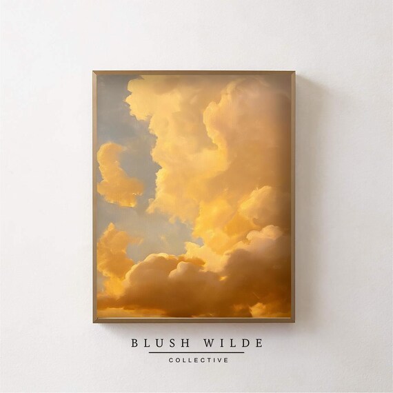 Golden Sunset Clouds Dramatic Warm Sky Oil Painting Wall Print