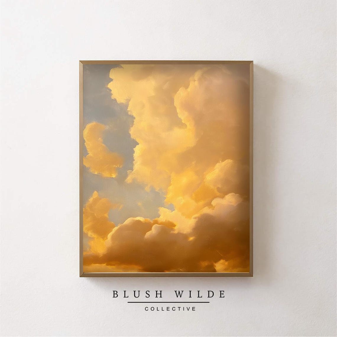 Golden Sunset Clouds Dramatic Warm Sky Oil Painting Wall Print