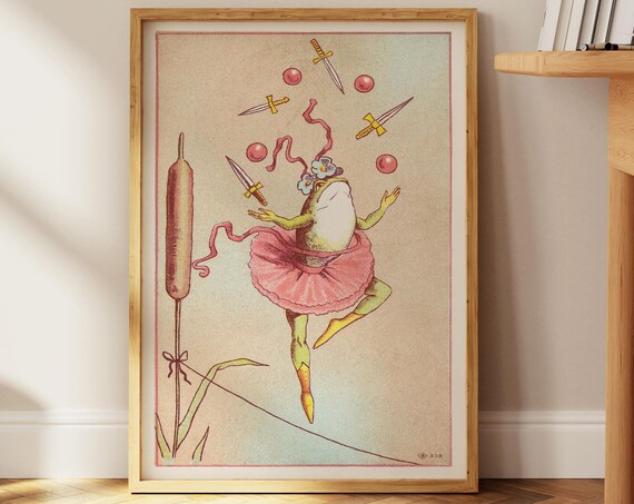 Juggling Act Frog Art Poster Romance Print Quote Fine Amphibian Ballerina