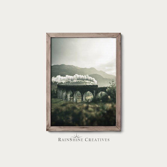 Steam Locomotive Train Painting, Arch Bridge Landscape