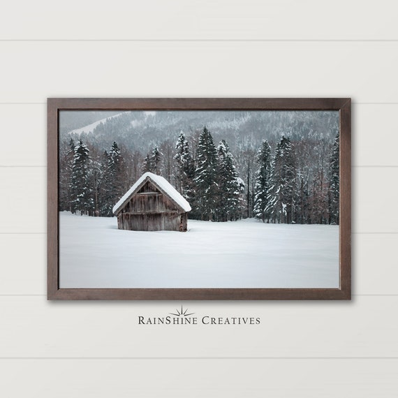 Cabin In The Snowy Forest Oil Painting Wall Art Winter Dcor Art 35