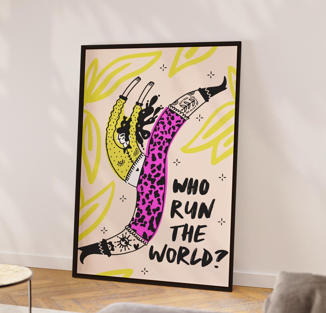 Who Run the World Feminist Leopard Pattern Illustration Poster