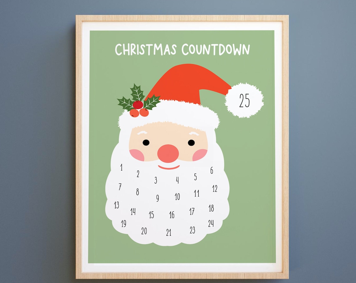 Santa Beard Christmas Countdown Advent Calendar Poster with 25 Numbers