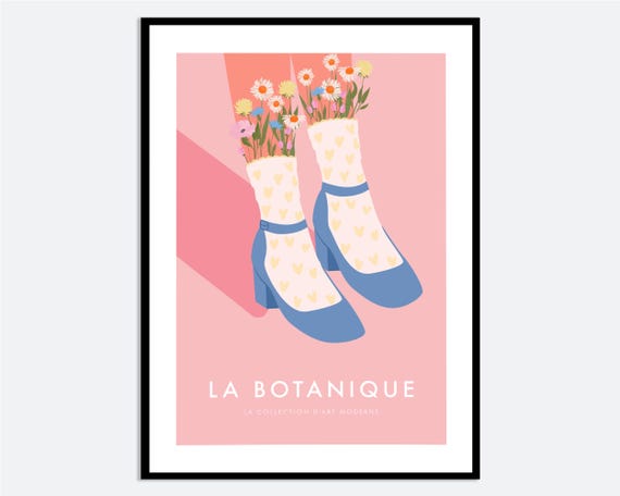 Girl With Flowers In Socks Wall Art Print Hand Drawn Spring Summer Illustration Contemporary Modern Fashion Poster Decor Ma64