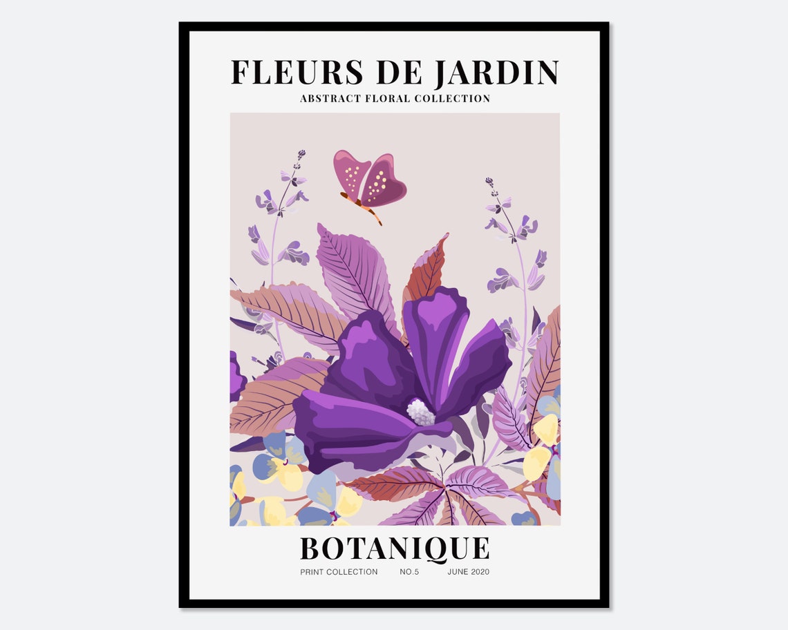Fleurs de Jardin Botanique No 5 Purple Bloom Butterfly Poster