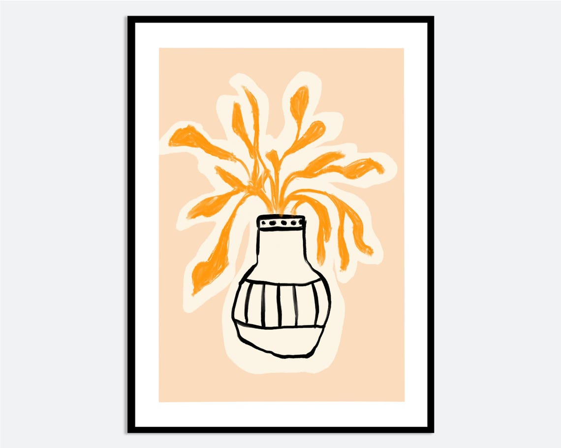 Abstract Orange Blossom Vase Hand Painted Modern Floral Still Poster