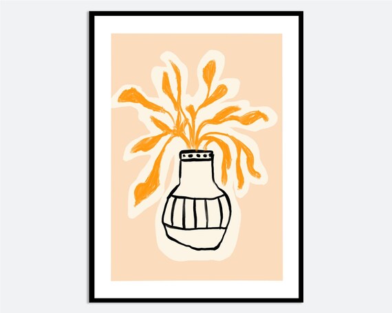 Abstract Orange Flowers Wall Art Print Hand Drawn Modern Botanical Still Life Contemporary Floral Poster Summer Decor Ma148