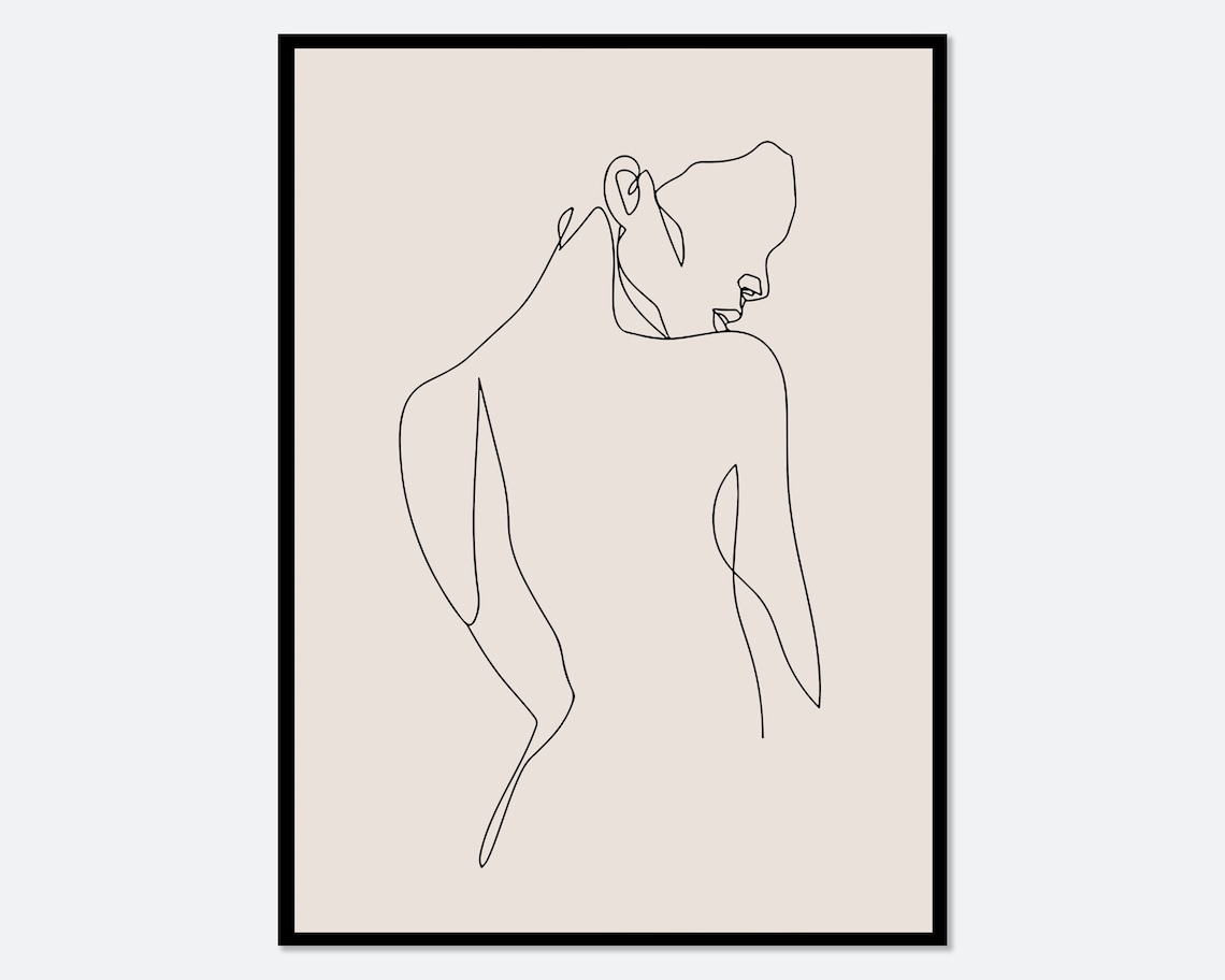 One Line Girl Figure Art Print, Pastel Minimalist