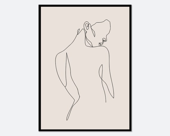 One Line Girl Figure Art Print, Pastel Minimalist