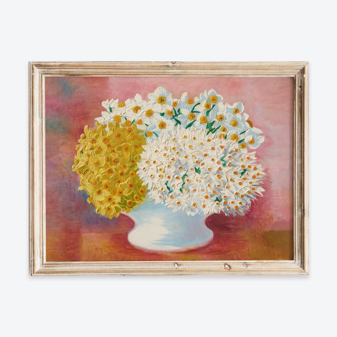 Yellow White Narcissus Bouquet Vase Vintage Floral Painting Poster