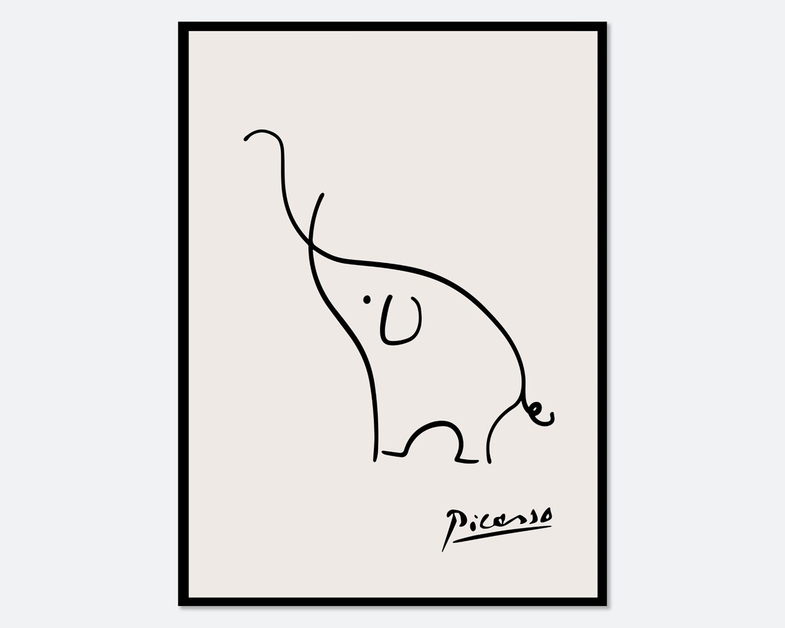 Pablo Picasso Elephant Sketch Line Drawing Art Print