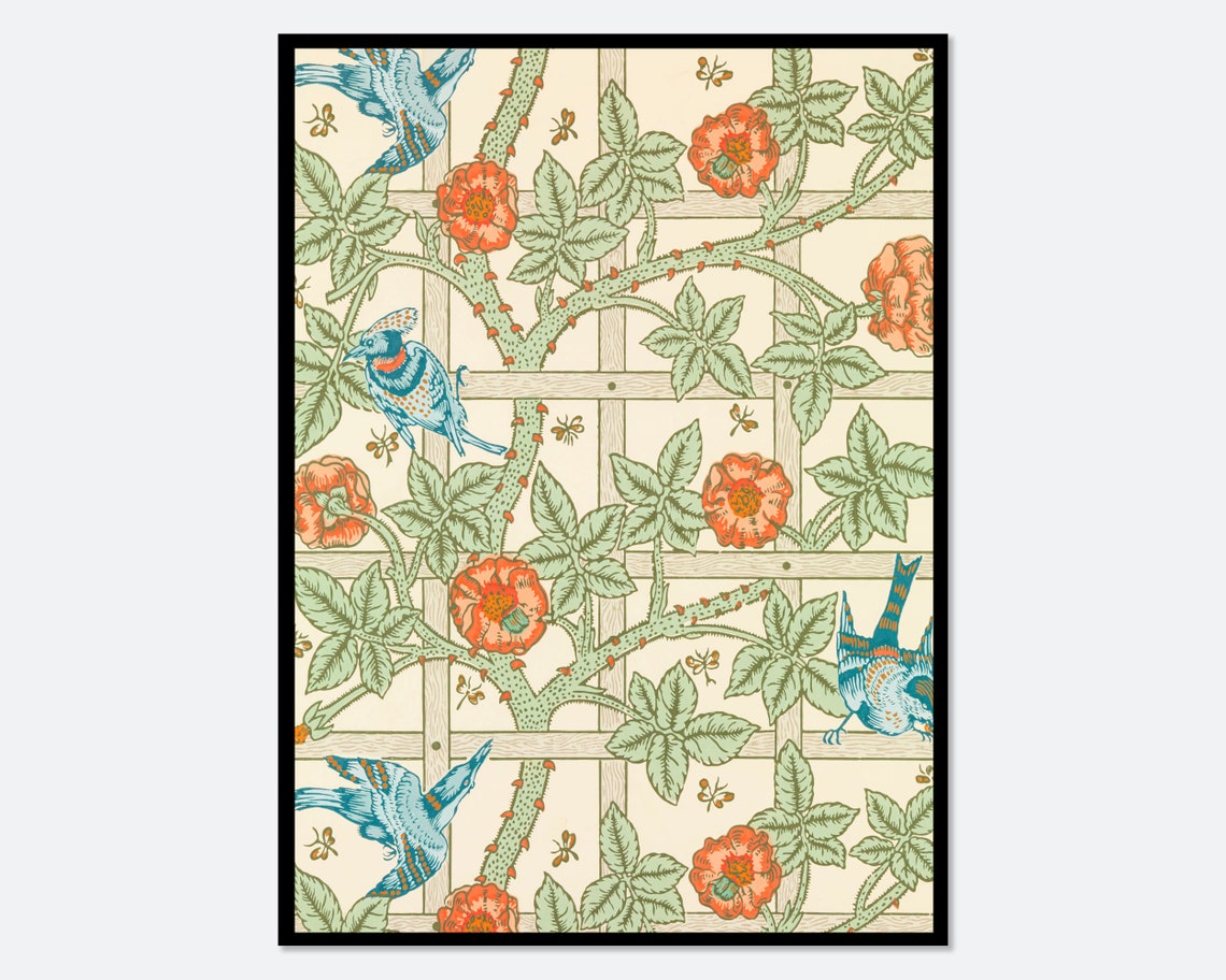 William Morris Trellis Birds Roses Vintage Pattern Art Poster