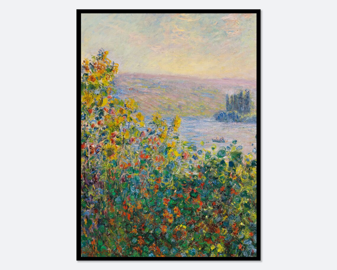 Claude Monet Flower Beds at Vtheuil Vintage Poster