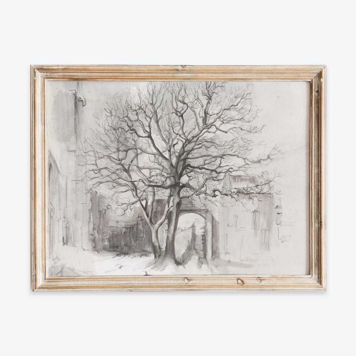 Vintage Winter Tree Pencil Sketch Neutral Moody Landscape Art Poster