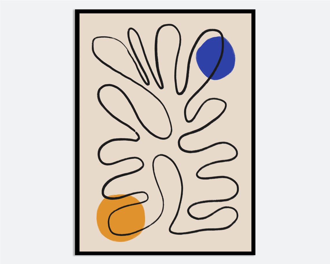 Matisse Inspired Abstract Cut Out Line Forms Blue Orange Poster