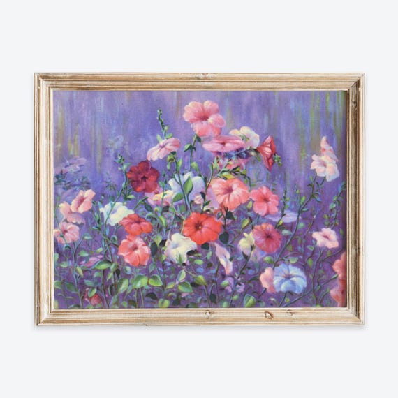 Vintage Petunia Flower Wall Art Print Antique Botanical Garden Poster Rustic Floral Painting Colorful Spring Still Life Decor Vp319