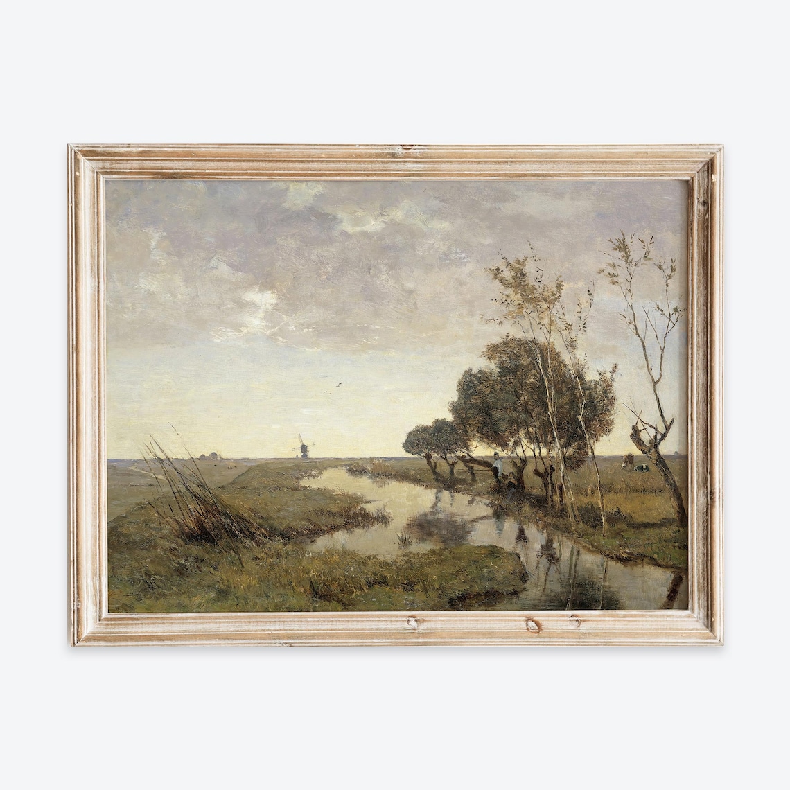 Rustic European Countryside Canal Vintage Oil Painting Poster