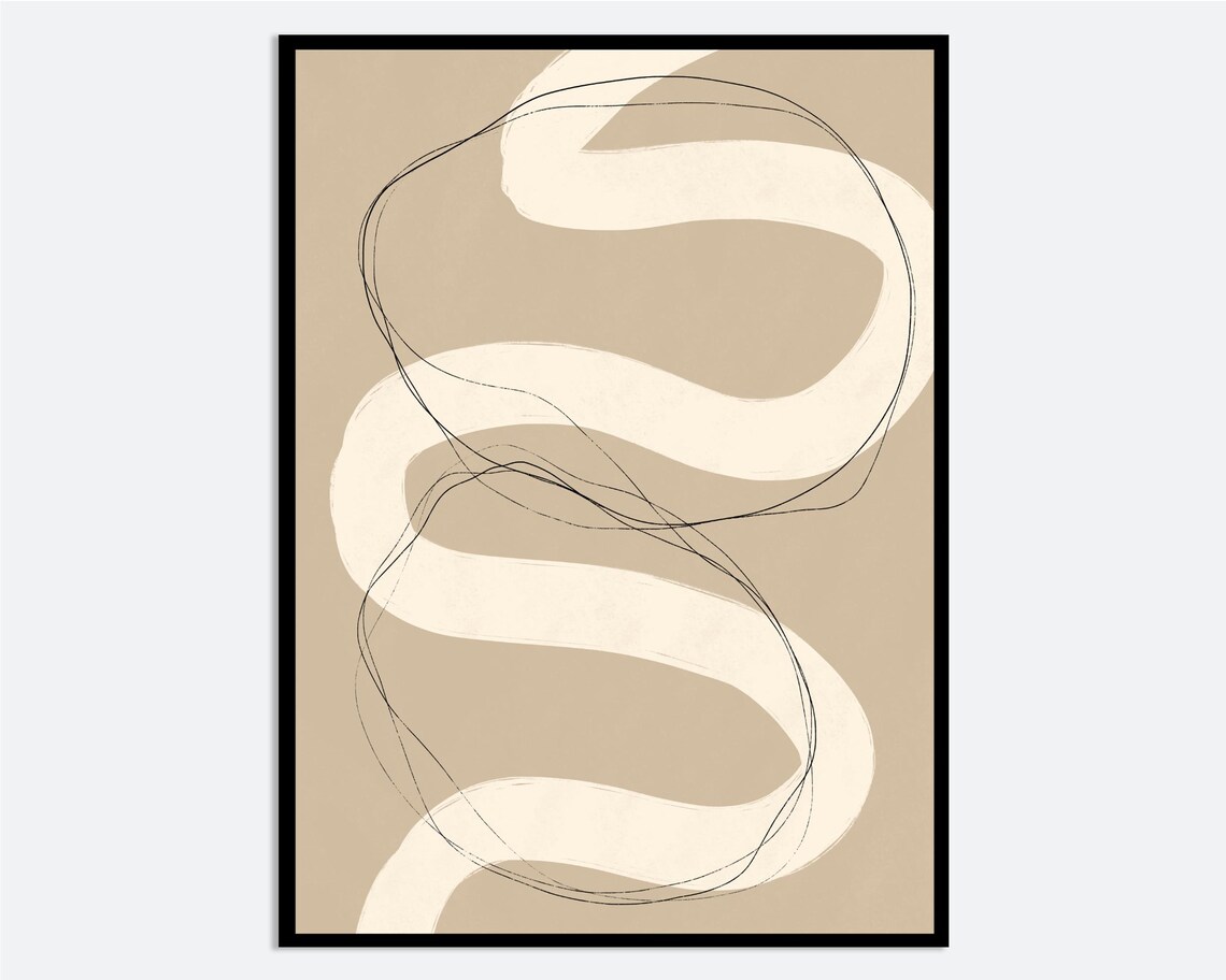 Minimalist Paint Strokes Abstract Wall Art Print White And Beige Line Scribbles Poster Mid Century Brush Geometric Ab31