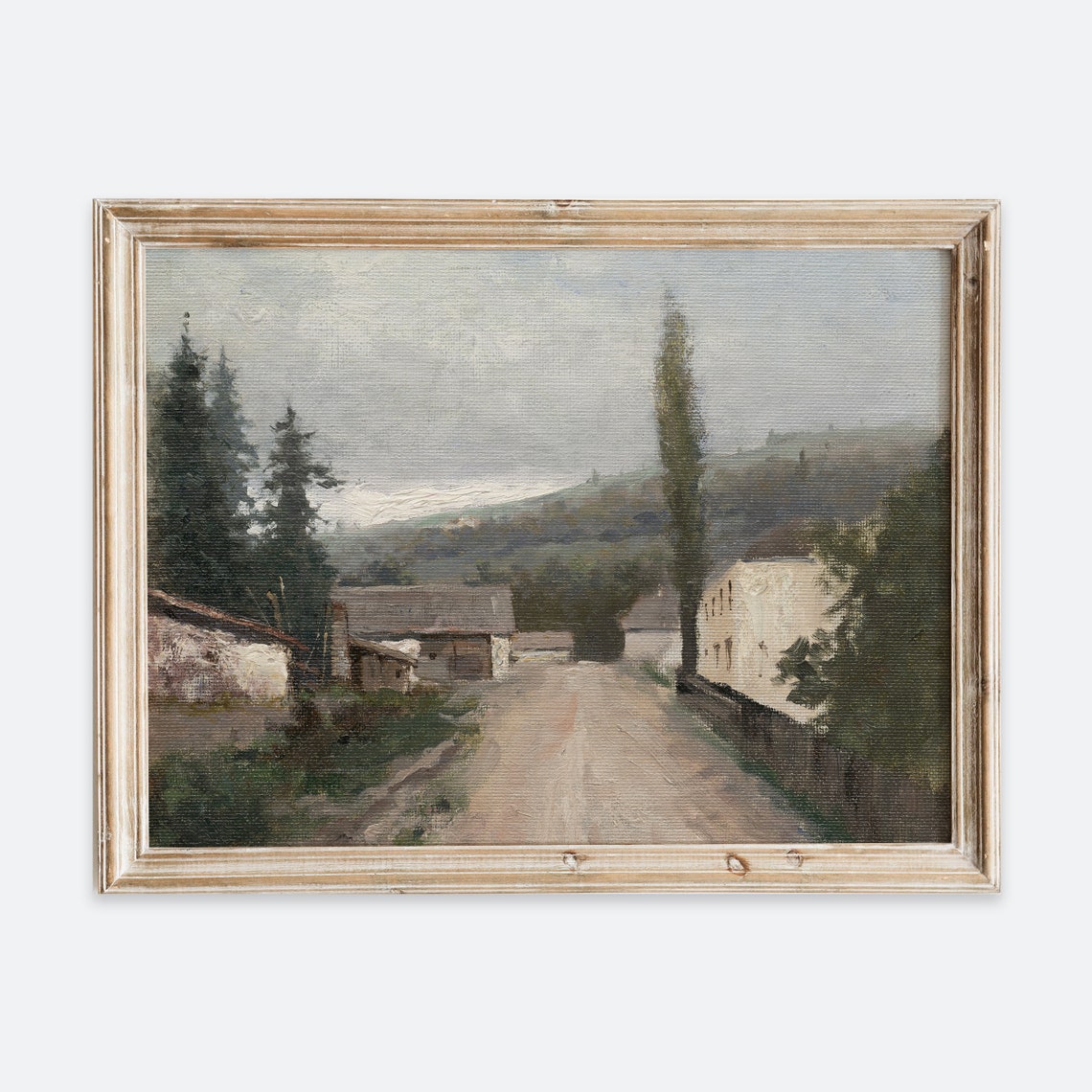 Rustic Vintage European Countryside Village Road Painting Wall Art Print Neutral Landscape Poster Antique Moody Farmhouse Decor Vp130