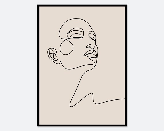 Modern Girl Silhouette Line Art Print, Boho Minimalist