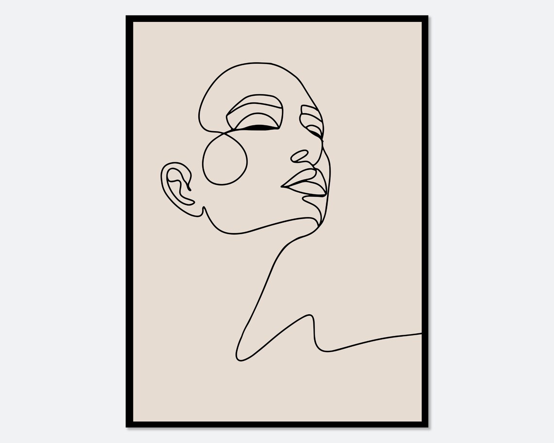Modern Girl Silhouette Line Art Print, Boho Minimalist