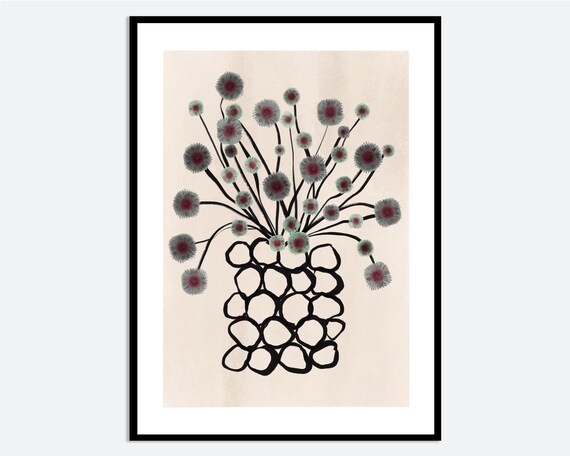 Colorful Flower Branch In Abstract Vase Botanical Wall Art Print Flowers Poster Floral Still Life Decor Line Fm128