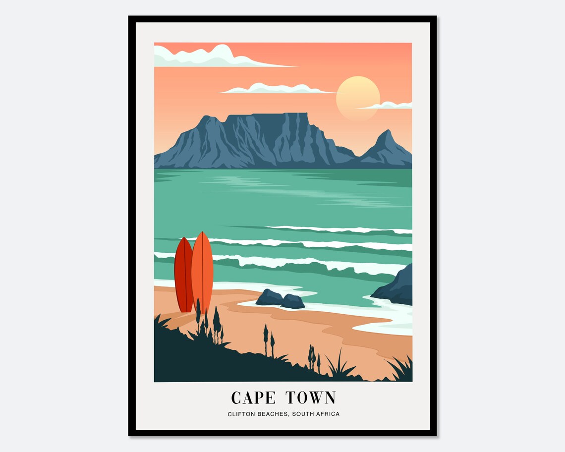 Clifton Beaches Cape Town Boho Travel Poster