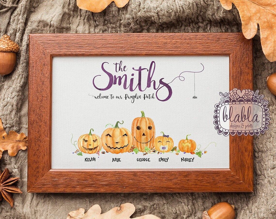 Personalised Pumpkin Family - Halloween Art Print