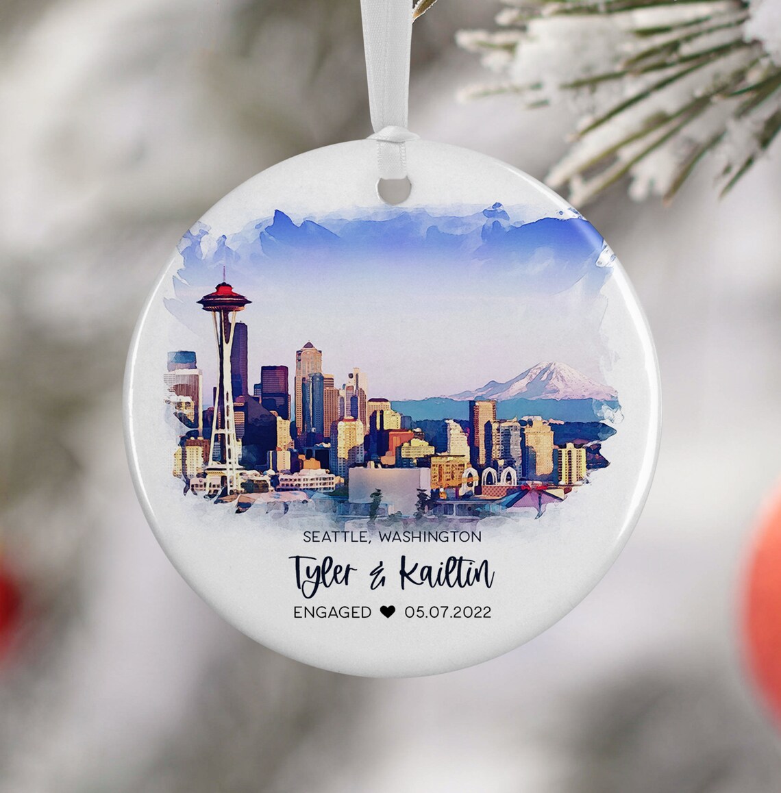Personalized Seattle Watercolor Travel Souvenir Print