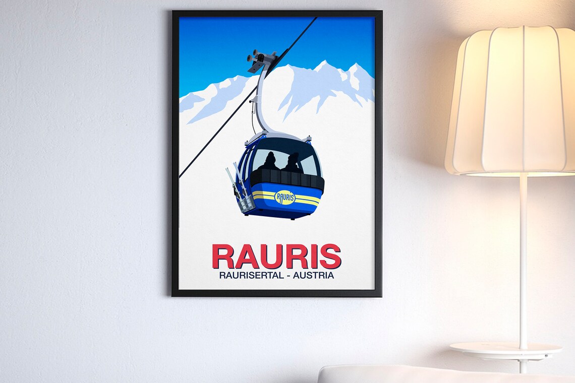 Rauris Ski Resort Poster with Blue Gondola Raurisertal Austria Peaks - Image 4