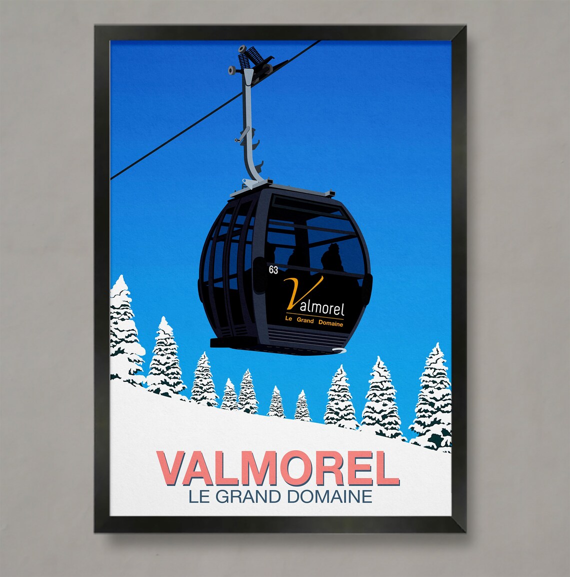 Valmorel Le Grand Domaine Black Gondola French Alps Ski Poster