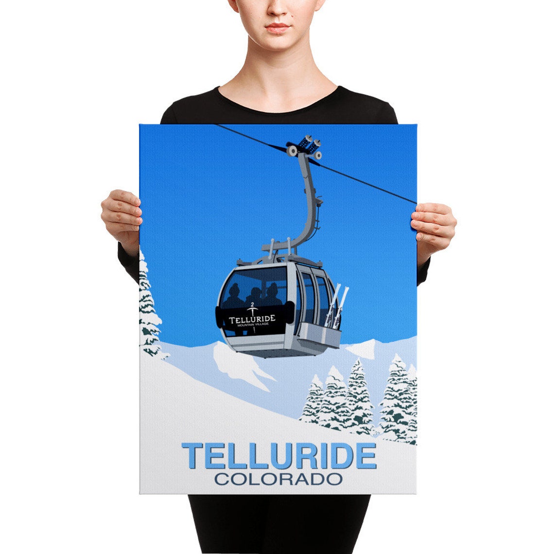 Telluride Colorado Mountain Village Gondola Retro Ski Art Poster - Image 3
