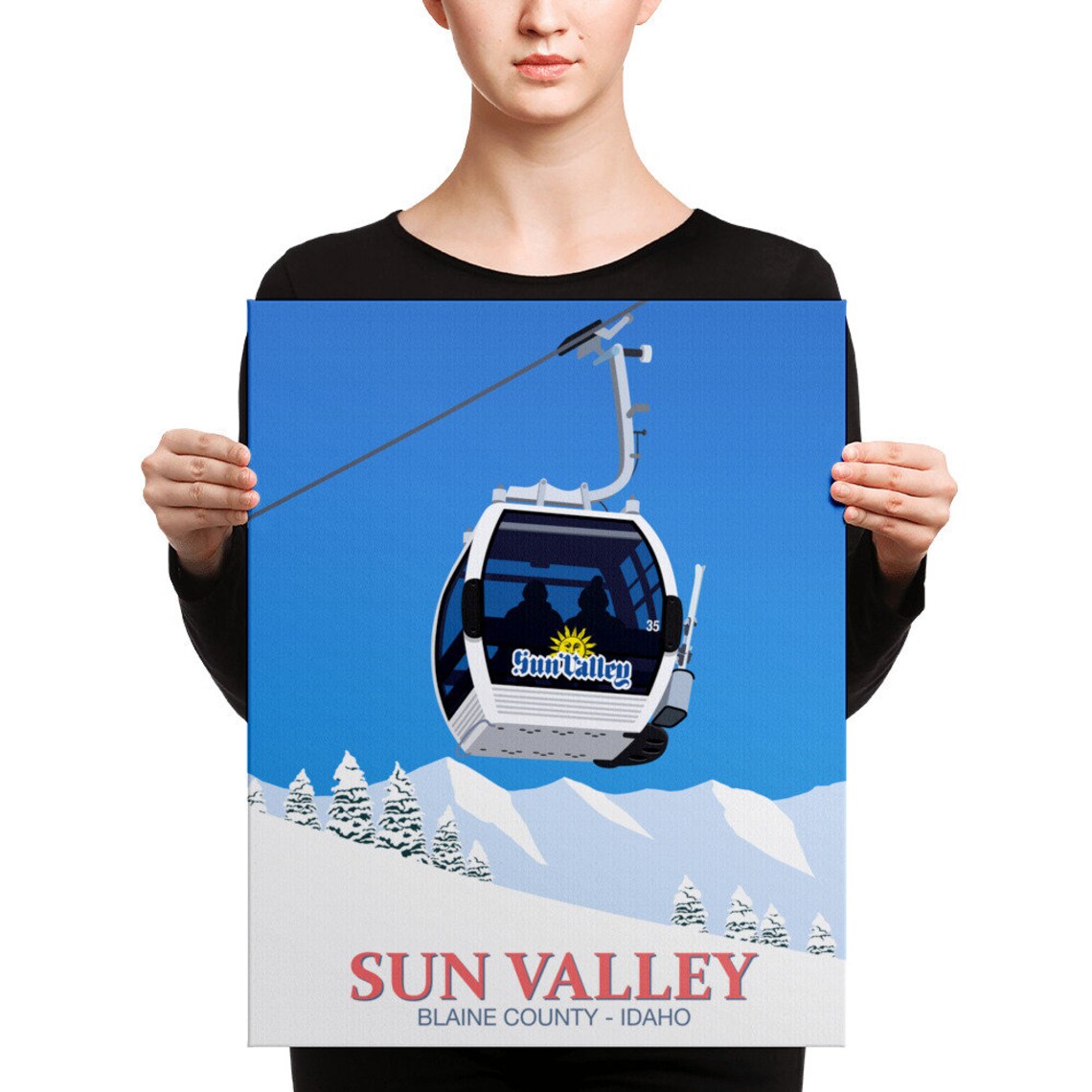 Sun Valley Idaho Blaine County White Gondola Retro Ski Art Poster - Image 4