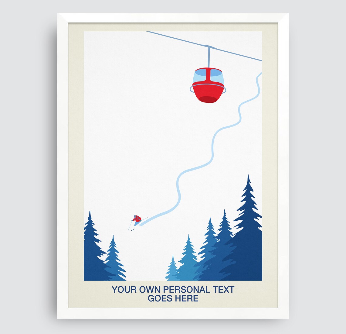 Personalised Skier Red Gondola Custom Text Alpine Gift Art Poster - Image 4