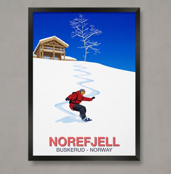Norefjell Snowboarder Poster Ski Resort Poster Ski Print Snowboard Poster Ski Gifts Ski Poster