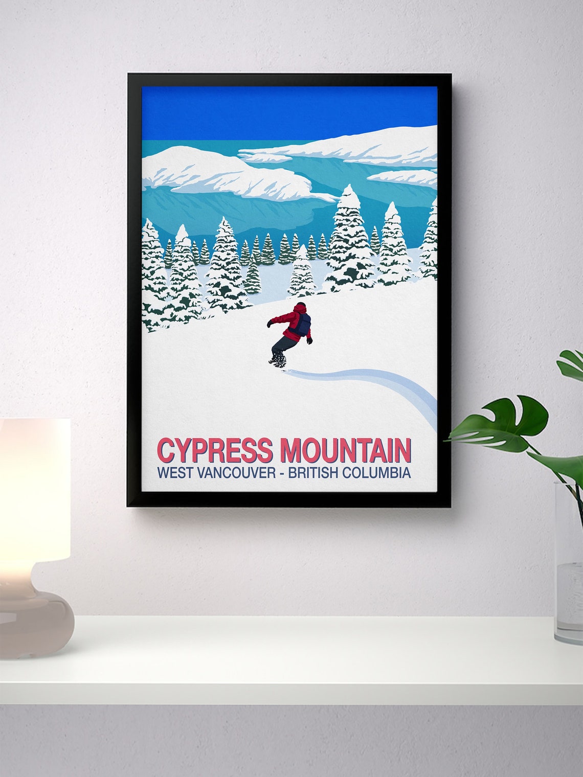 Cypress Mountain British Columbia Snowboarder Pine Forest Ski Poster - Image 2