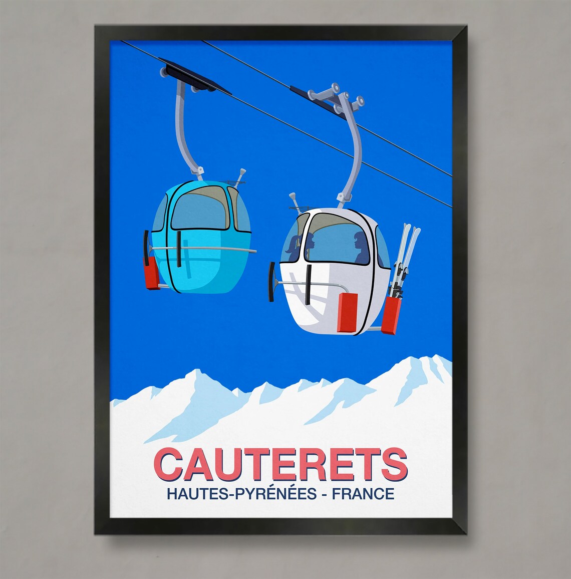 Cauterets Ski Resort Poster with Twin Gondolas Hautes Pyrenees France