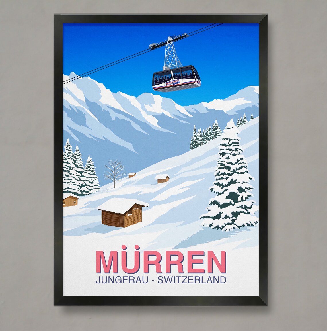 Murren Jungfrau Switzerland Schilthorn Cable Car Ski Resort Poster