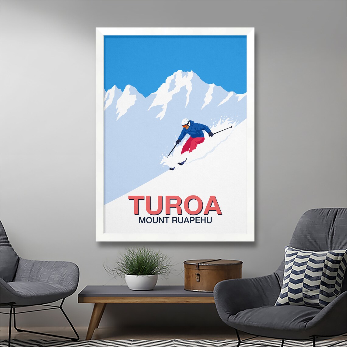 Turoa Mount Ruapehu Ski Poster New Zealand Powder Carving Art - Image 2