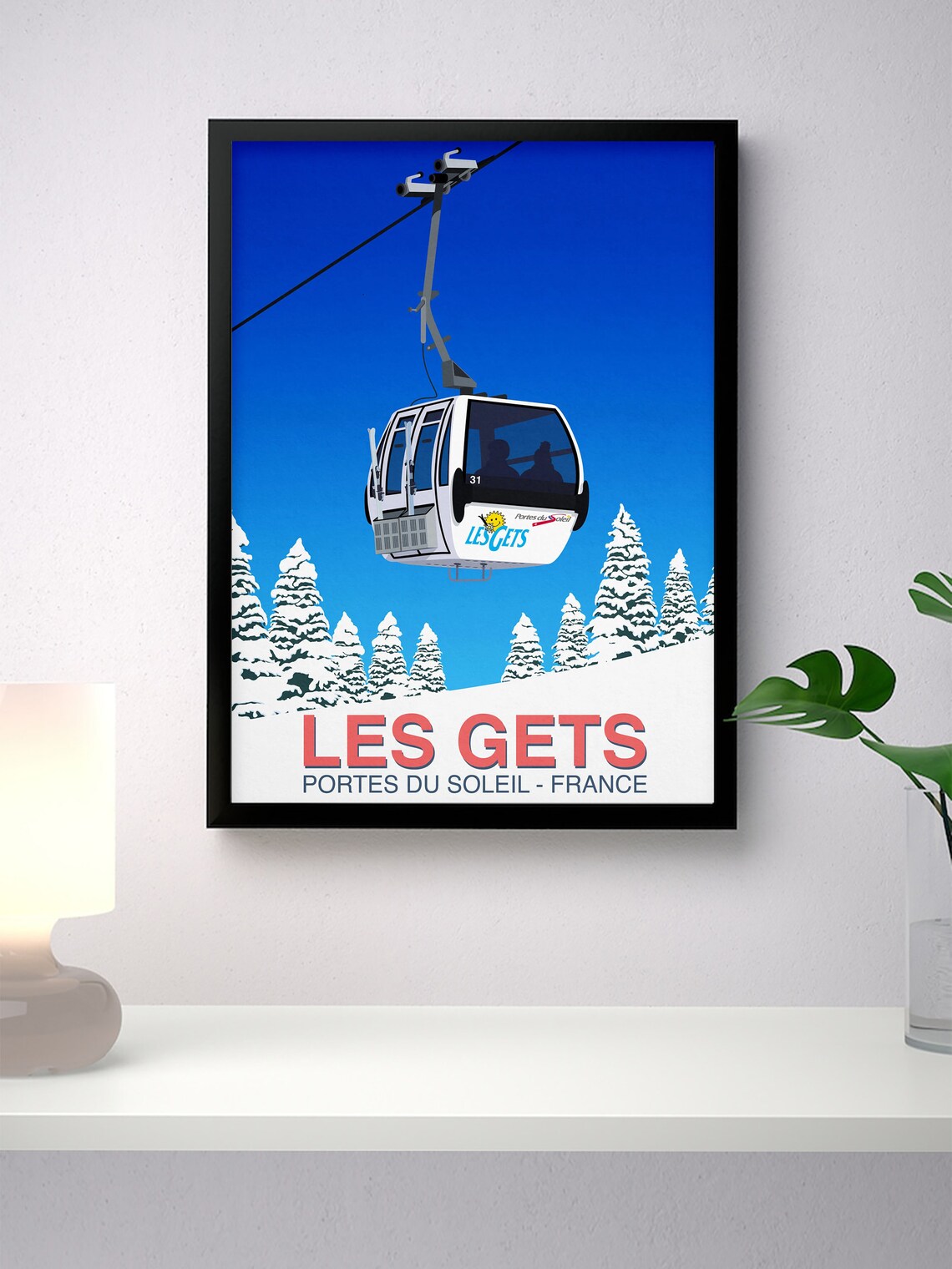 Valmorel Le Grand Domaine Black Gondola French Alps Ski Poster - Image 4