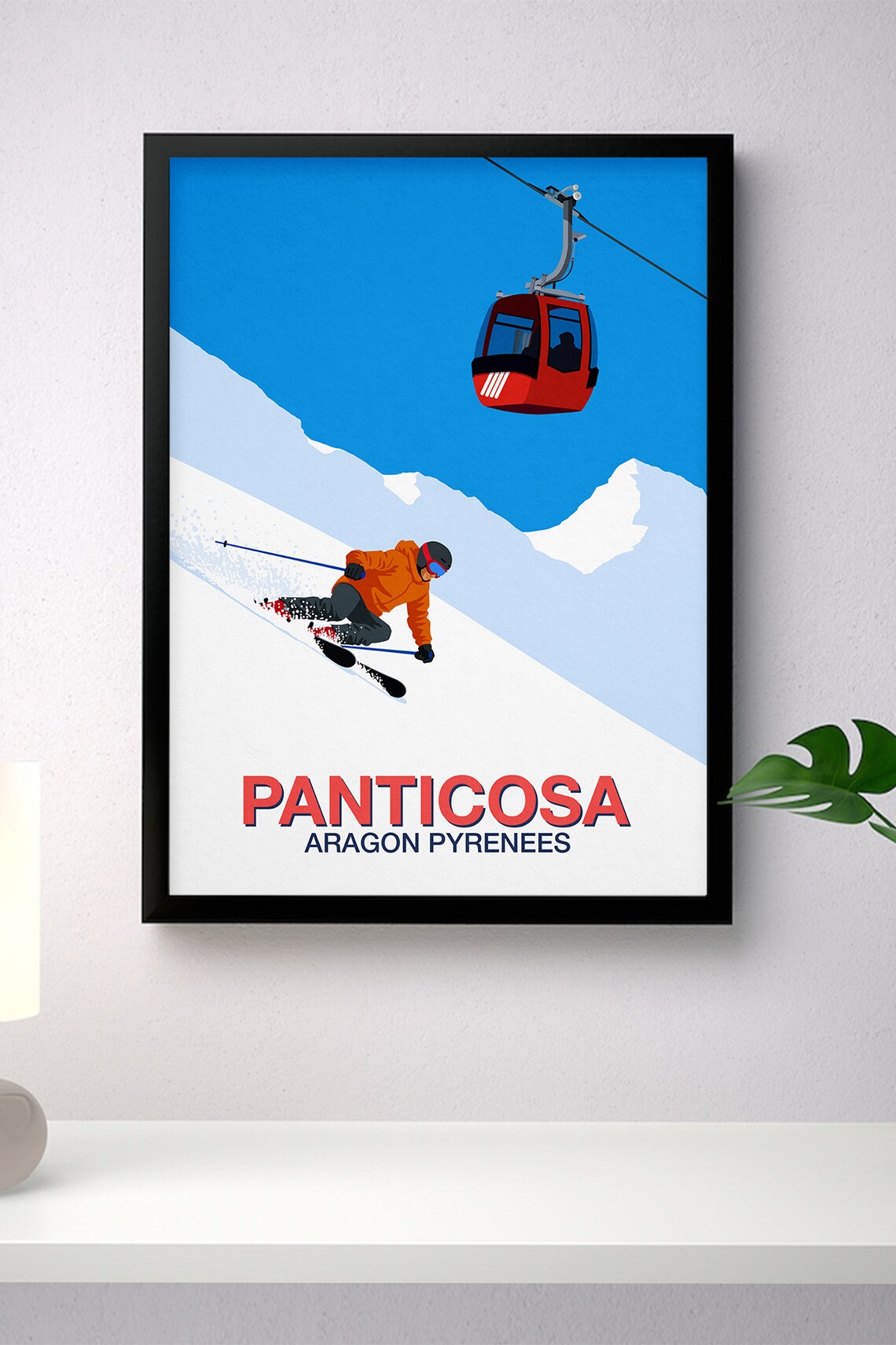 Panticosa Ski Resort Poster with Red Gondola and Carving Skier Pyrenees - Image 4