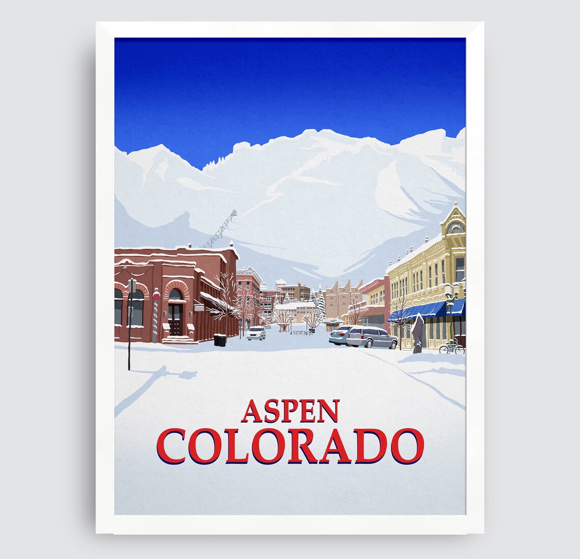 Aspen Colorado Snowy Downtown Winter Street Scene Travel Poster - Image 3
