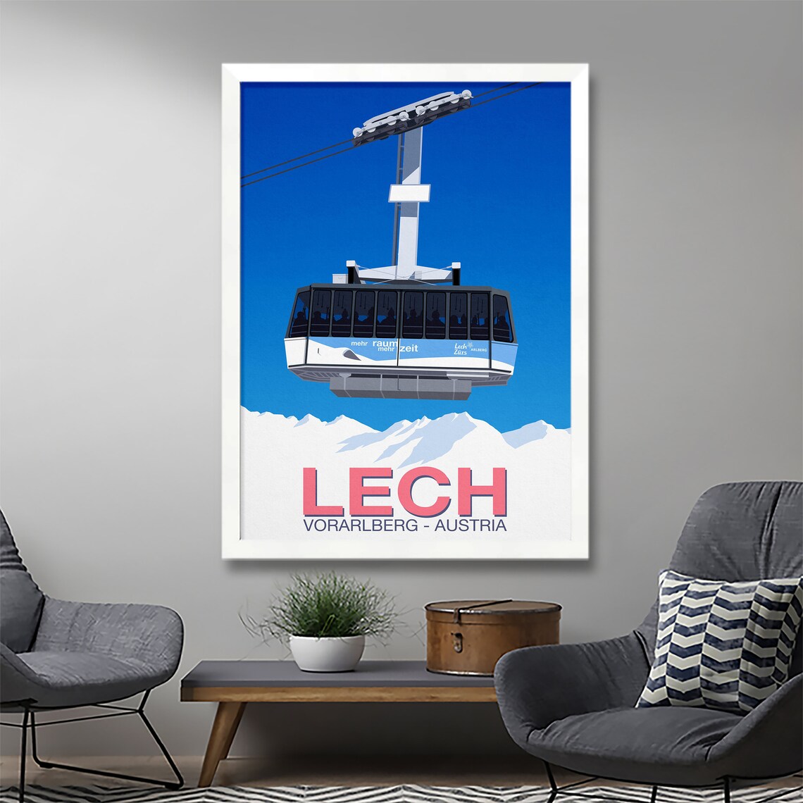 Lech Vorarlberg Austria Cable Car Mehr Raum Zeit Retro Ski Poster - Image 2